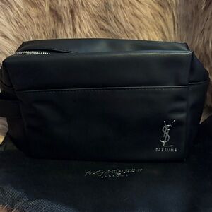 Yves Saint Laurent Black Leather Parfums Zip Toiletry Case